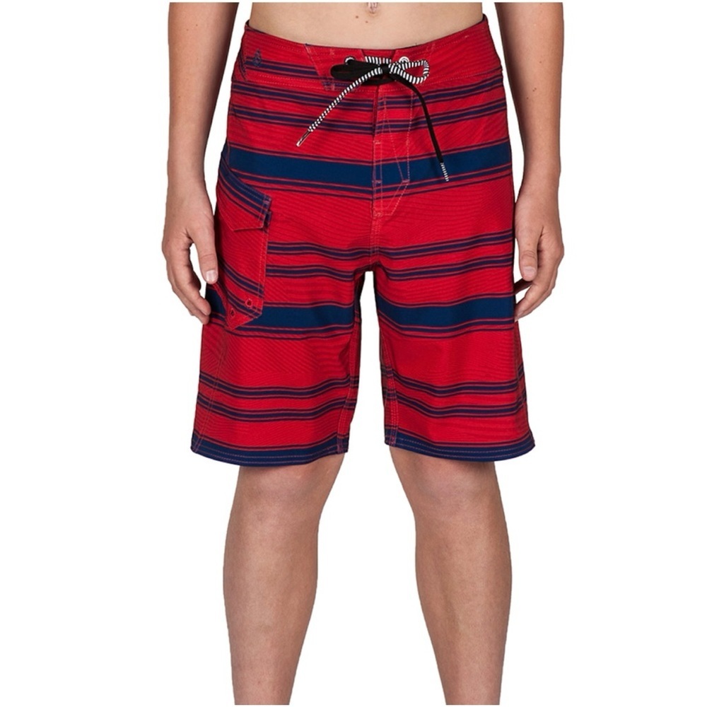 Volcom Red and Blue Striped Boys Swimming Shorts